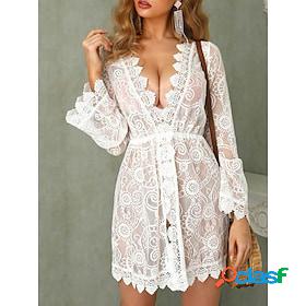 Womens Cover Up Beach Dress Beach Wear Lace Mini Dress Plain