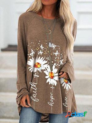 Womens Daisy Faith Print Crew Neck Casual Top