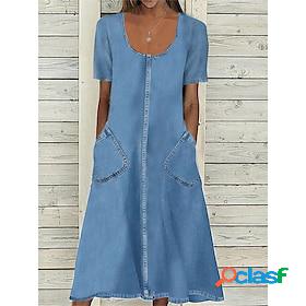 Womens Denim Dress Casual Dress Denim Midi Dress Outdoor