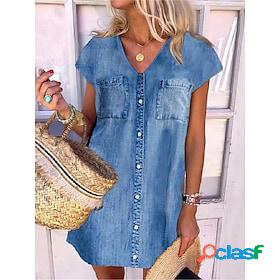 Womens Denim Dress Casual Dress Shift Dress Denim Mini Dress