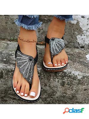 Womens Glass Rhinestone Braided Flip Wedge Sandals