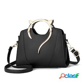 Womens PU Leather Top Handle Bag Daily Going out Black White