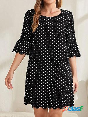 Womens Printed Polka Dot Ruffle Short Dress