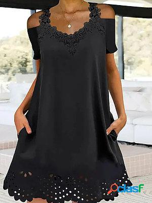 Womens Solid Lace Cold-shoulder Short Dress