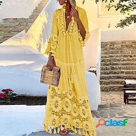 Womens Swing Dress Maxi long Dress Long Sleeve Boho