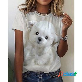 Womens T shirt Tee White Beige Gray Print Dog Daily Weekend