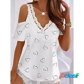 Womens T shirt Tee White Cut Out Lace Trims Heart Casual