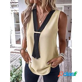 Womens Tank Top Black Brown Green Color Block Casual