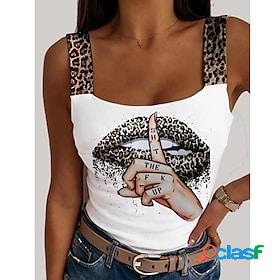 Womens Tank Top White Pink Blue Print Leopard Casual Weekend