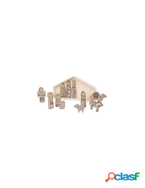 Wood nativityset in wood house, colour: natural, size: