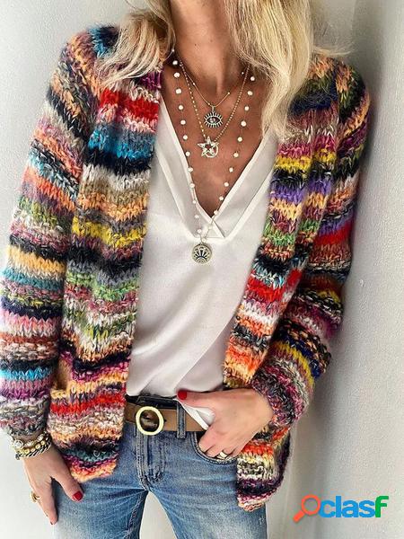 taglia grande Maniche Lunghe Casuale a Righe Maglione