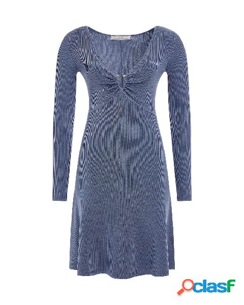 Abito avio in maglia a coste con scollo a V con clip in