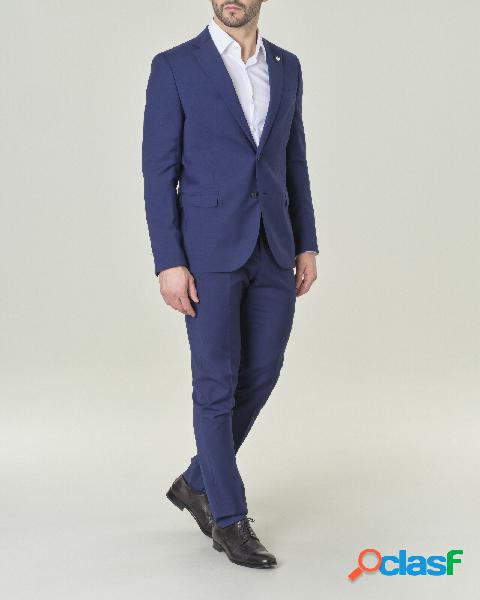Abito blu royal in tela di cotone stretch con rever classico