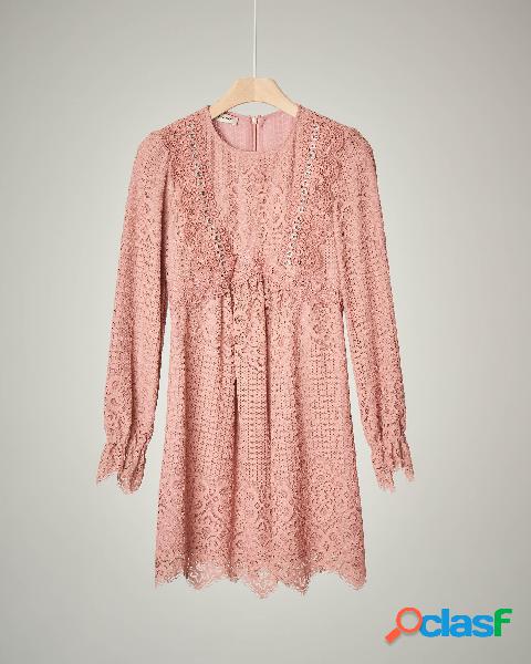 Abito rosa in pizzo manica lunga S-XL