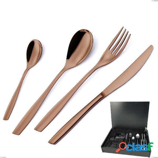 Astuccio legno 24 pezzi ELeven PVD Chocolate, Acciaio 18/10