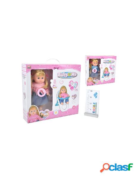 Bambola 35cm con seggiolino try me 4 suoni beve e bagna