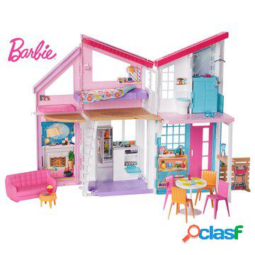 Barbie casa di malibu, playset richiudibile su due piani con