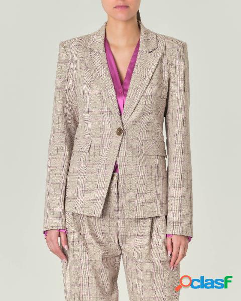Blazer a un bottone in misto viscosa beige a fantasia