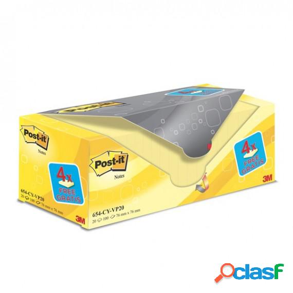 Blocco foglietti Post it - 654CY-VP20 - 76 x 76 mm - 72 gr -