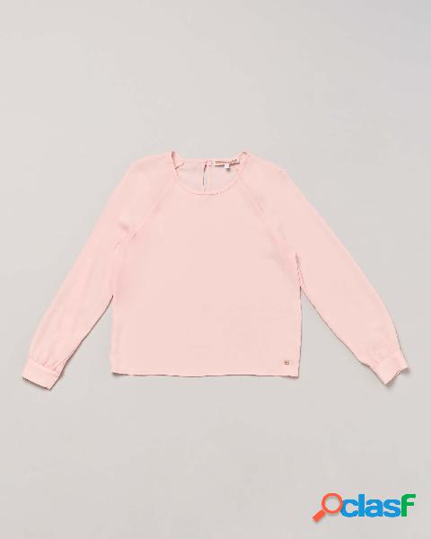 Blusa rosa a manica lunga in crêpe girocollo 10-16 anni