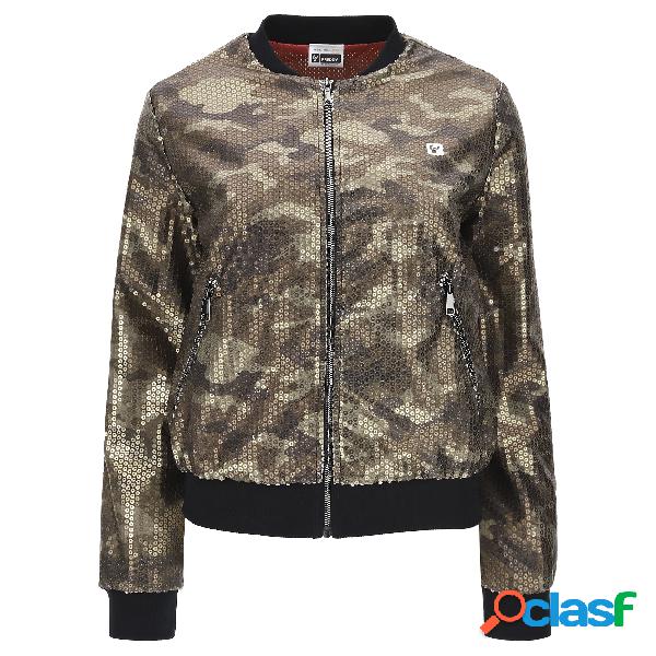 Bomber stampa camouflage ricoperto di paillettes dorate