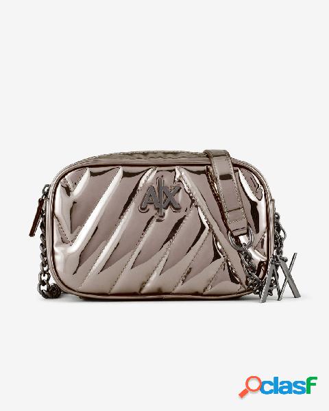 Borsa a tracolla piccola bronzo in similpelle metallizzata a
