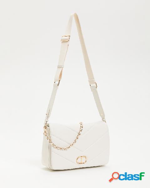Borsa bianca in similpelle con doppia trapuntatura a chevron