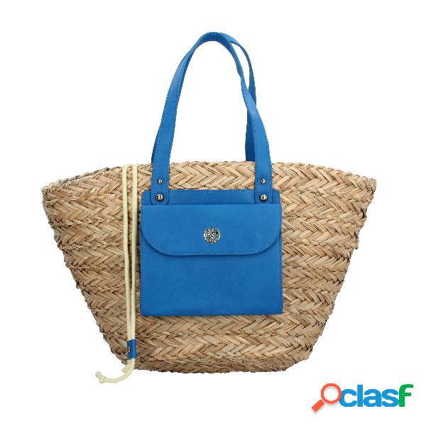 Borsa mare in paglia grande - Blu / TU