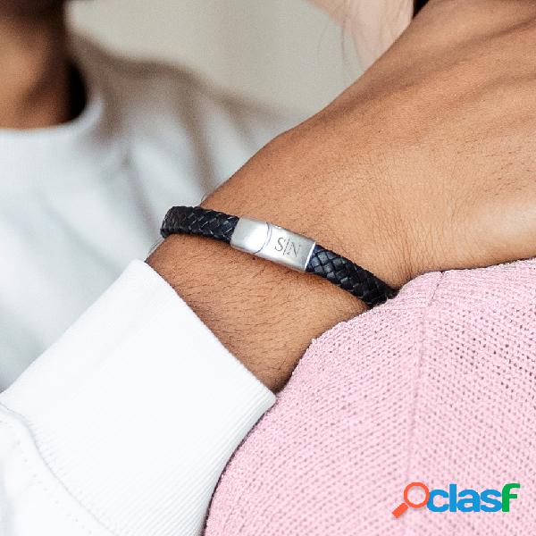 Bracciale Singolo in Pelle - Uomo - Nero - L