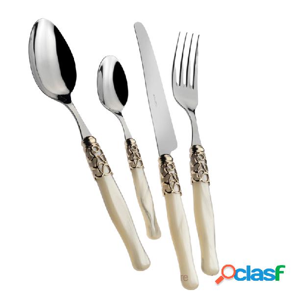 Bugatti Selene Dorate Set Posate 24 Pz Avorio