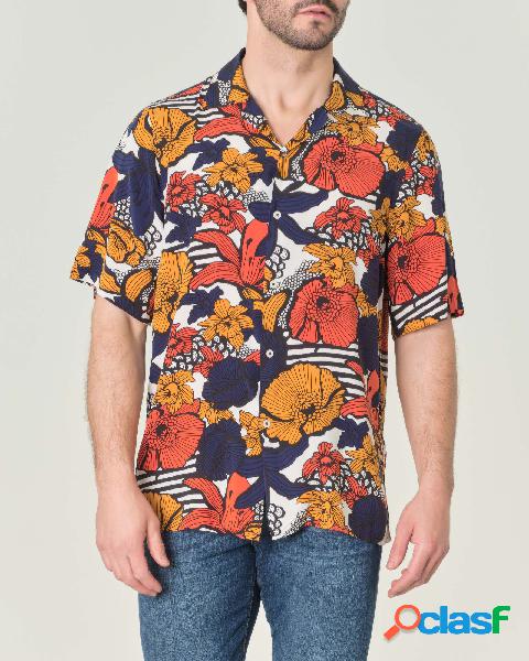 Camicia mezza manica in fantasia floreale multicolor di pura
