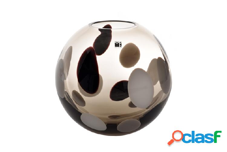 Carlo Moretti Vaso Sfera vetro di Murano latte nero grigio
