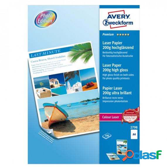 Carta laser - A4 - 200 gr - effetto extra glossy - bianco -