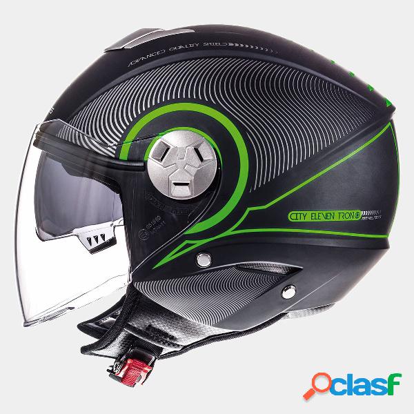 Casco jet MT Helmets City Eleven Sv Tron Nero Verde Opaco