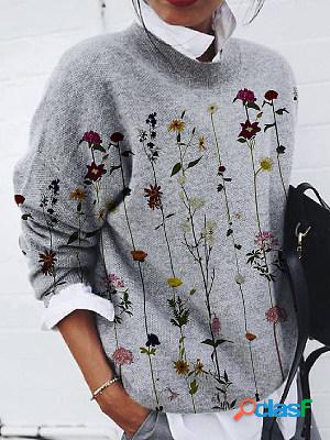 Casual Fashion Flower Print Long-Sleeved Pullover