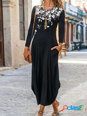 Casual Floral Print Long Sleeves Maxi Dress