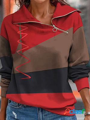 Casual Loose Color Block Zip Sweatshirt