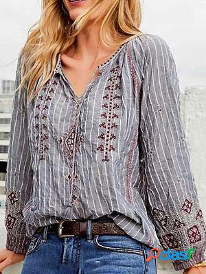 Casual Loose Embroidered Long Sleeve Blouse