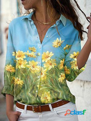 Casual Loose Floral Print Long Sleeve Blouse