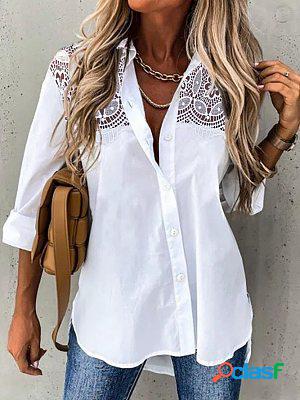 Casual Loose Lace Stitching Long-sleeved Blouse