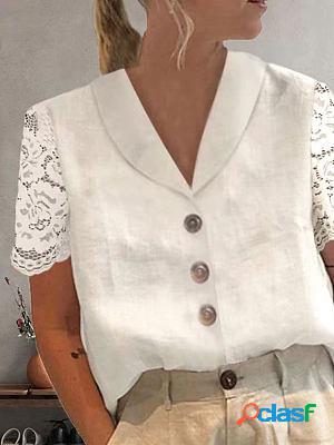 Casual Loose Lace Stitching Short-sleeved Blouse