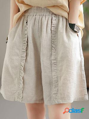 Casual Loose Retro Pleated Cotton And Linen Elastic Waist