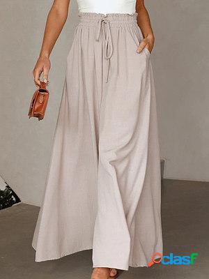 Casual Loose Solid Color Elastic Waist Wide Leg Pants