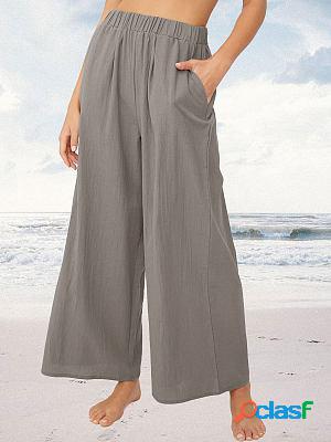 Casual Loose Solid Color Elastic Waist Wide Leg Pants