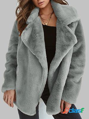 Casual Loose Solid Color Plush Warm Lapel Long Sleeve Coat