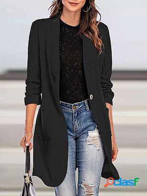 Casual Loose Solid Color Woolen Cardigan Coat