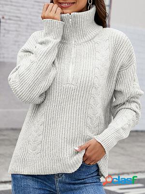 Casual Loose Solid Color Zip Sweater Pullover