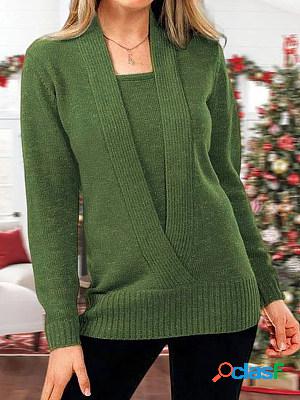 Casual Solid Color Long Sleeve V-Neck Sweater