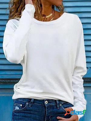Casual Solid Color Round Neck Long Sleeve Loose T-Shirt