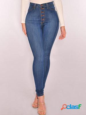 Casual Solid High Waist Stretch Jeans